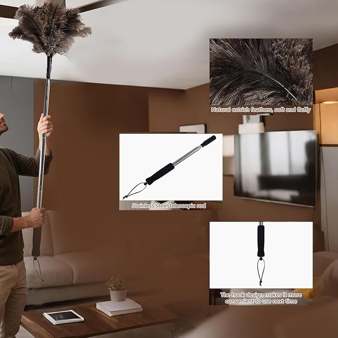 Telescopic Ostrich Feather Duster, 59-inch Naturally Fluffy | Handheld - Image 4