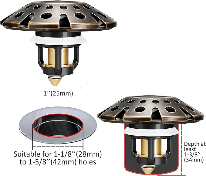 AzWzz Bathroom Sink Drain Strainer, 3 in 1 Pop Up Bathroom Sink Stopper | - Image 2