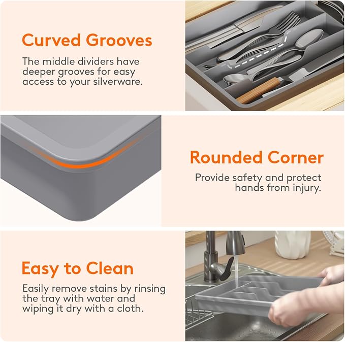 Lifewit Silverware Drawer Organizer Tray, Cutlery Storage - Image 6