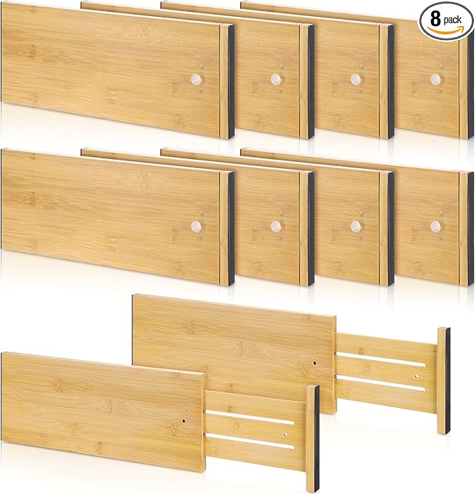 DoubleFill 8 Pcs Deep Bamboo Drawer Dividers, Deep Kitchen Dresser Drawer by DoubleFill