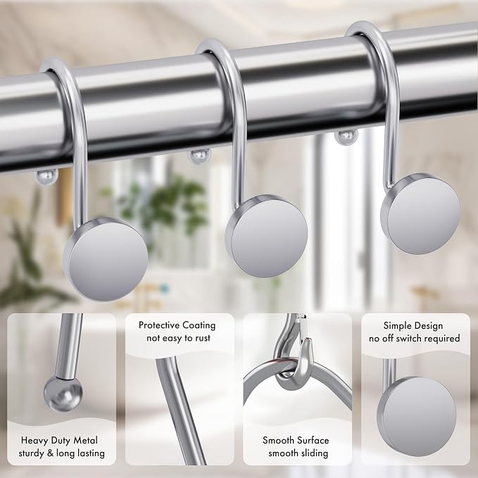 AmazerBath Shower Curtain Hooks Chrome Shower Curtain Rings, Heavy Duty Modern - Image 4