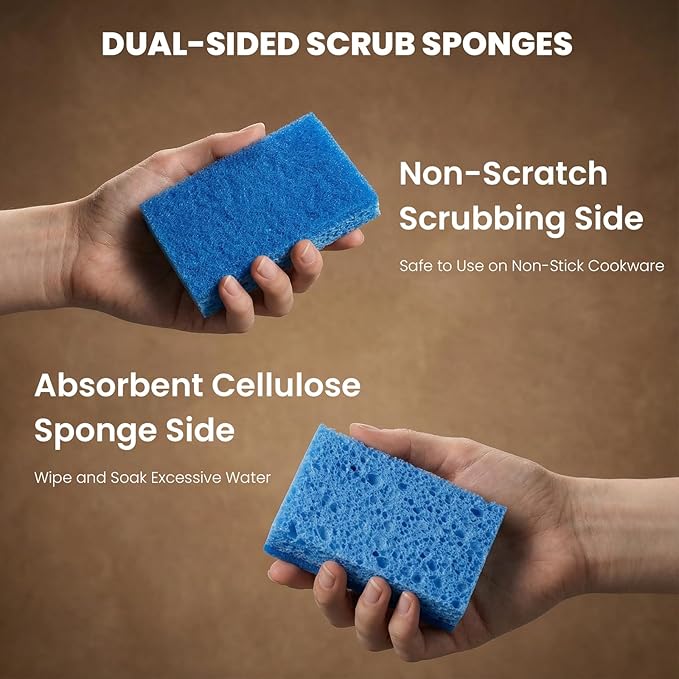 Metflavor Kitchen Sponges, Dual-Sided Non-Scratch Scrub Sponge | Dish Scrubber - Image 3