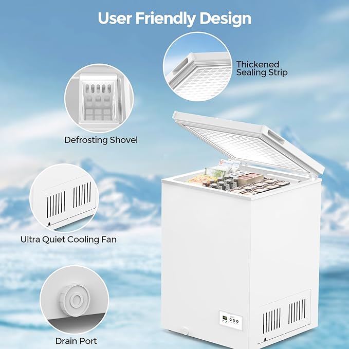 COWSAR 3.5 Cu.Ft Chest Freezer, 14℉ to -40℉ Ultra-Low Temperature Deep Freezer with 2 Removable Stainless Steel Baskets, Electronic Control, 7 Level Adjustable Thermostat