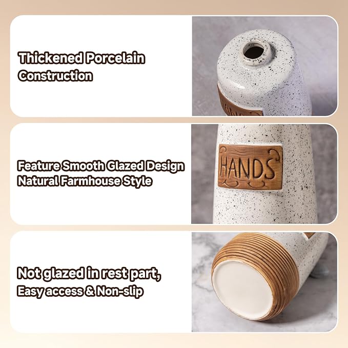 Hand and Dish Soap Dispenser Set, Farmhouse Ceramic Soap Dispenser - Image 4
