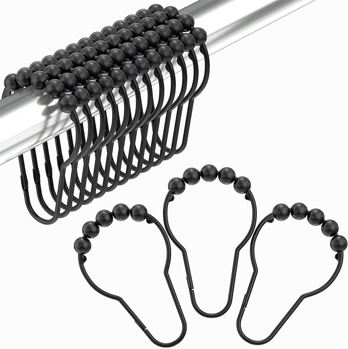 Black Shower Curtain Hooks, Decorative Shower Curtain Hooks, Shower Hooks by Amazer