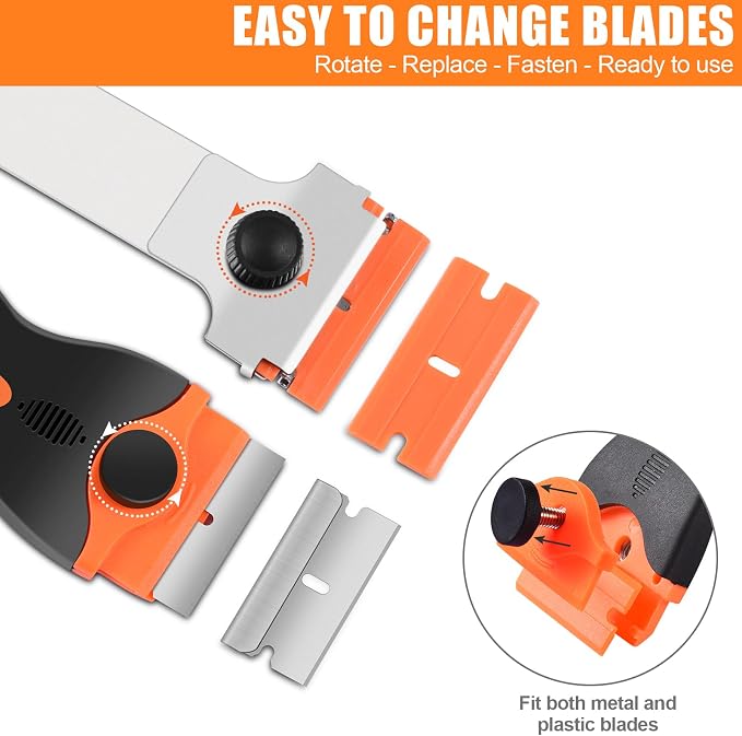 NECAMOCU 4 Pack Razor Blade Scraper, Includes 50 PCS Metal & Plastic Blades | - Image 5