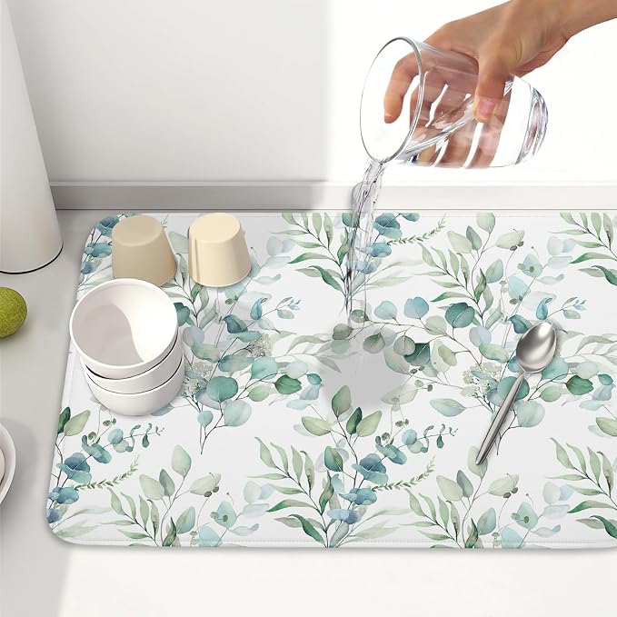 Sage Green Leaves Dish Drying Mats - Image 6