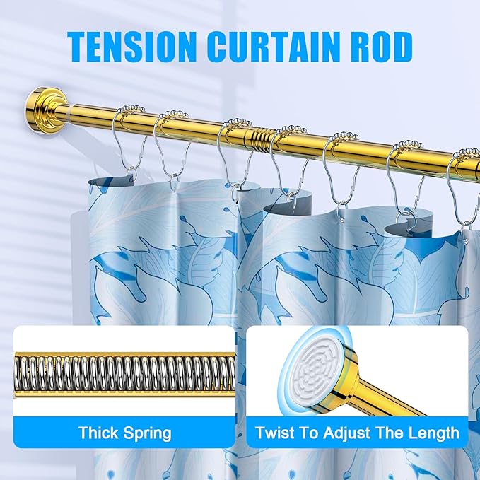 TEECK Shower Curtain Rod, 32-43 inch Adjustable Spring Tension Curtain Rod - Image 2