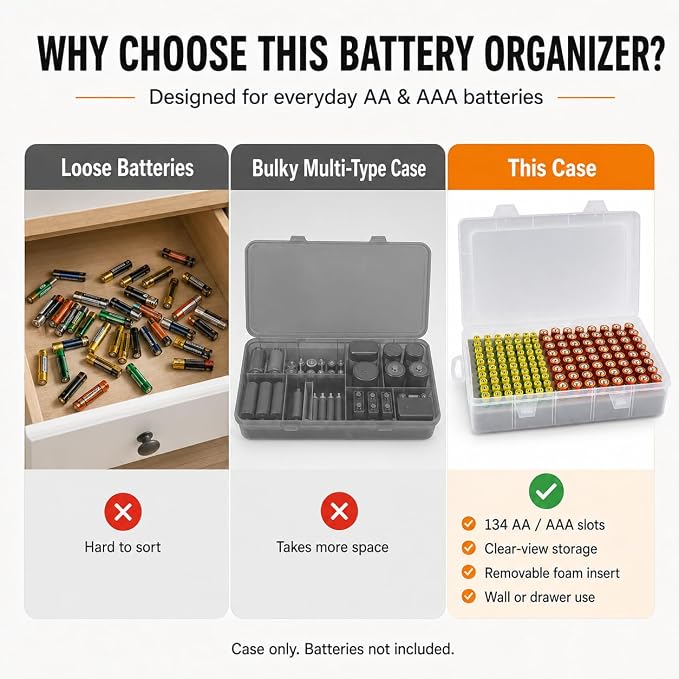 Xuerdon 134-Slot Battery Organizer Storage Case - Image 3