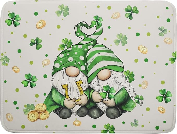 St Patrick's Day Gnome Dish Drying Mat 18x24 inch Lucky Shamrock Absorbent by Giwawa