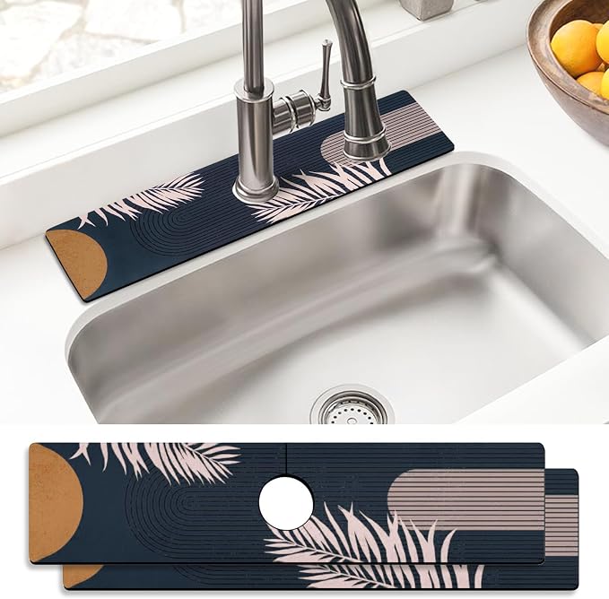 Sink Faucet Absorbing Mat, 2 Pack Drying Mat Around Faucet Sink Splash Guard by BathtubMat