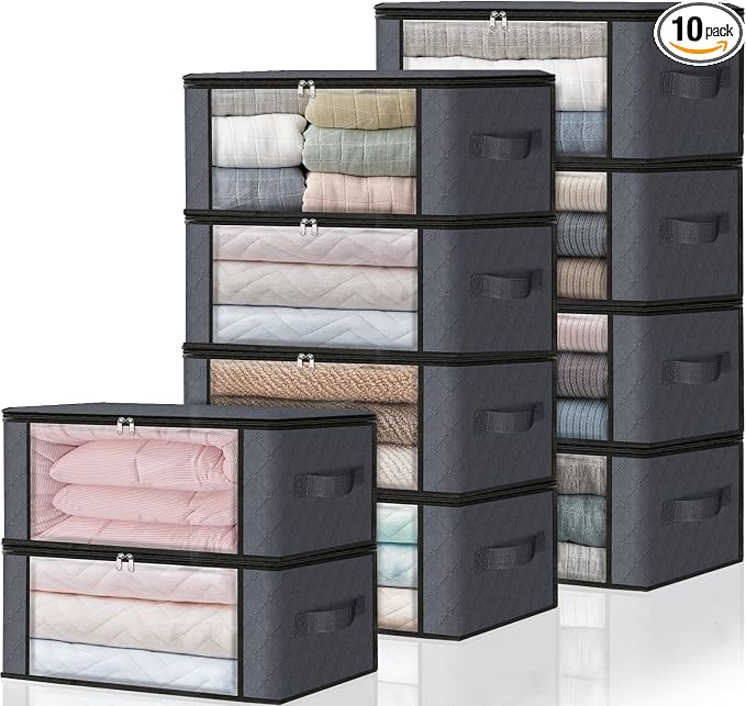HomeHacks 10-Pack Clothes Organizer Storage Bags, 35L Storage Bins, Reinforced by HomeHacks
