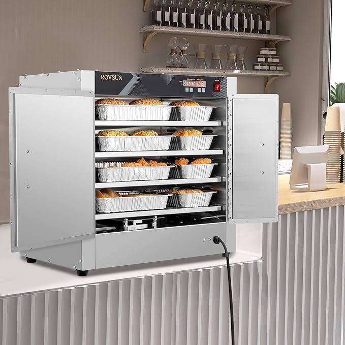 ROVSUN Hot Box Food Warmer Pizza Warmer w/Removable Shelves Water Tray, 4-Tier Commercial Food Warmer Hot Holding Cabinet Pretzel Warmer Electric Countertop for Catering Buffet Restaurant