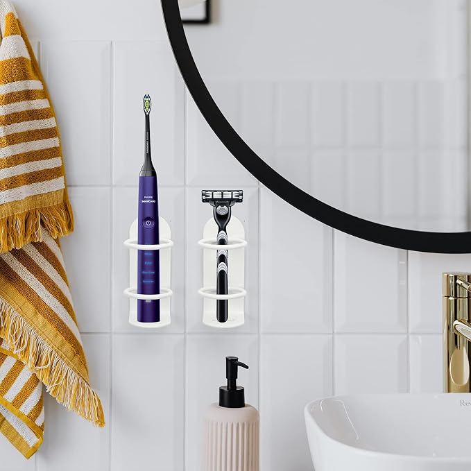 2 Pack Electric Toothbrush Holders Stick on The Wall Electric Metal Tooth - Image 5