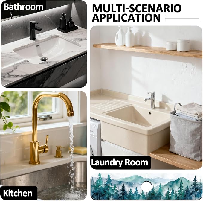 2 Pcs Kitchen Sink Splash Guard Faucet Mat Watercolor Forest Pattern Faucet Mat - Image 7