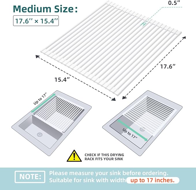 Ohuhu Over Sink Dish Drying Rack, 17.6" W x 15.4" L Roll Up Dish Racks Kitchen - Image 2