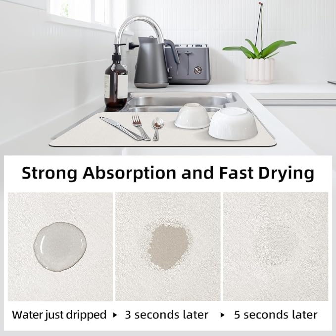 LOPNUR Large Dish Drying Mat for Kitchen Counter, Cream White | Coffee Mat and - Image 2