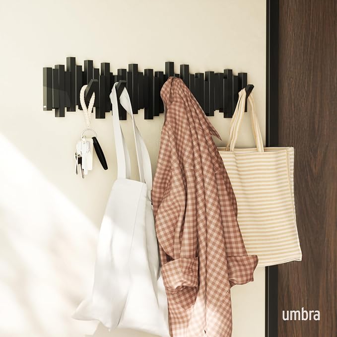 Umbra Sticks Wall Coat Rack, Wall Mount 8 Retractable Hooks, holds five pounds - Image 2