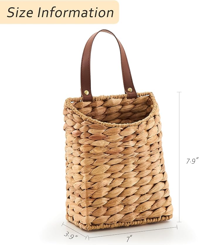 Wall Hanging Pocket Basket Portable Water Hyacinth Storage Basket Decorative - Image 2