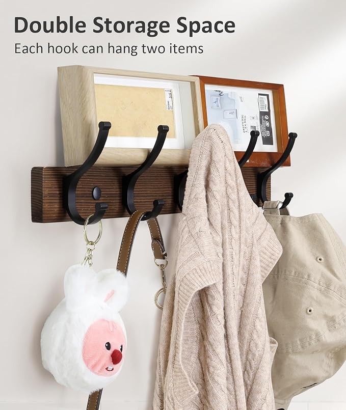 Optish Coat Rack Wall Mount, 16.5 Inches Wood Coat Hooks, Wall Hooks - Image 4