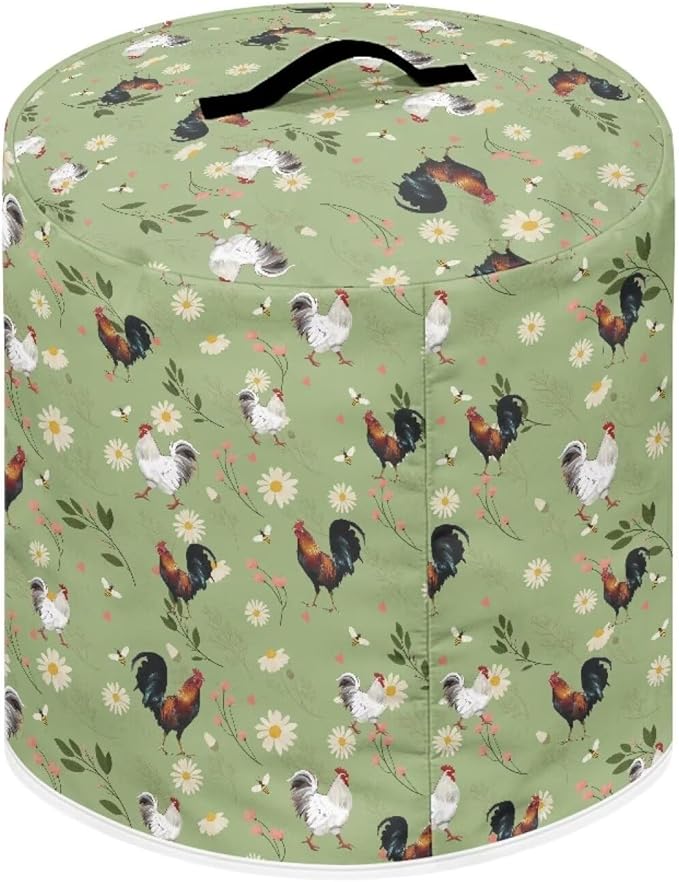 Air Fryer Dust Cover Compatible with 3 Quart Dust Protection Insulated Kitchen Appliance Cover with Top Handle & Pockets for Home Decoration, Rooster Daisy Floral Green