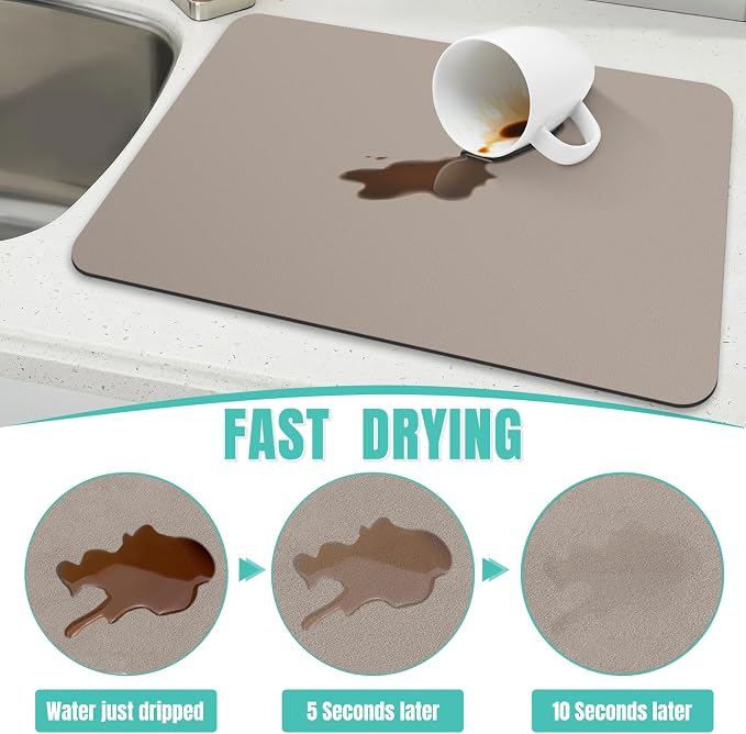 Coffee Mat Super Absorbent Dish Drying Mat Coffee Bar Mat 18"x 32", Khaki | - Image 3