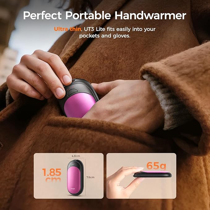 OCOOPA Magnetic Hand Warmers Rechargeable 2 Pack, UL Safety Heat 100-126°F, 3-Settings, Pocket-Sized, Max. 8 Hrs Long Lasting,Great for Raynauds, Golf, Hunting, Camping, Gifts for Men Women, UT3 Lite
