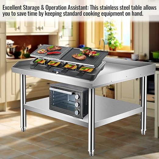 Stainless Steel Equipment Grill Stand Table With Adjustable Storage Undershelf for Hotel, Home, Restaurant Kitchen - 28x24x24"