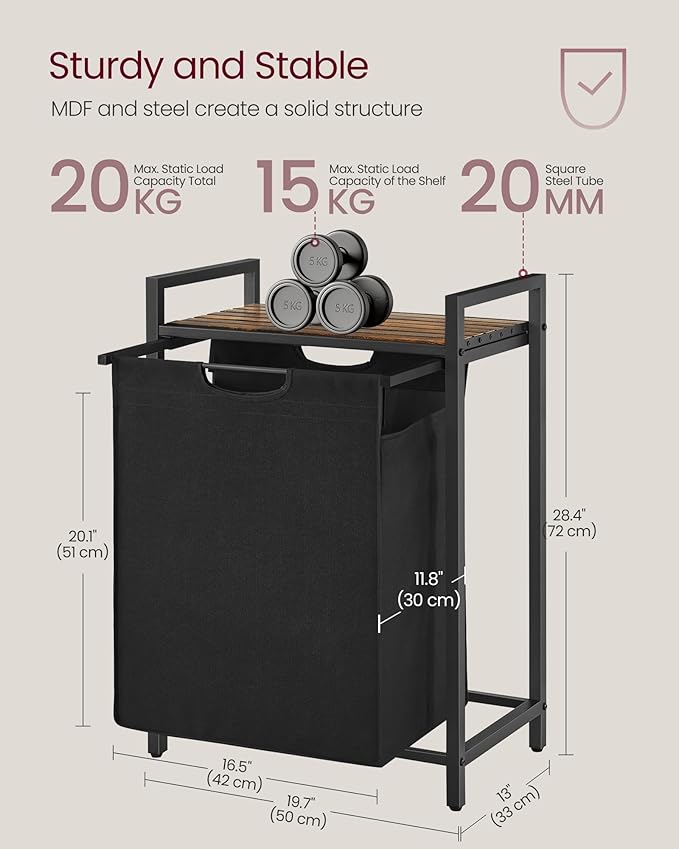 VASAGLE Laundry Hamper with Shelf, 1 Pull-Out Bag, 17.2 Gallons - Image 7