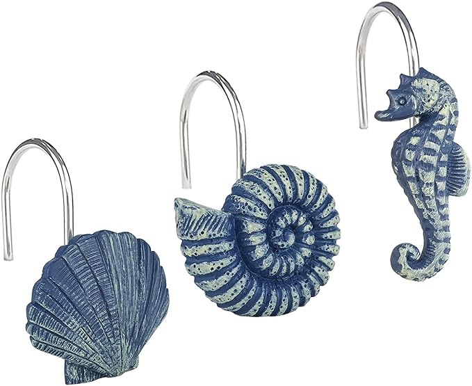 Sunlit Seashells Decorative Shower Curtain Hooks, Nautical Bathroom Decoration by Sunlit