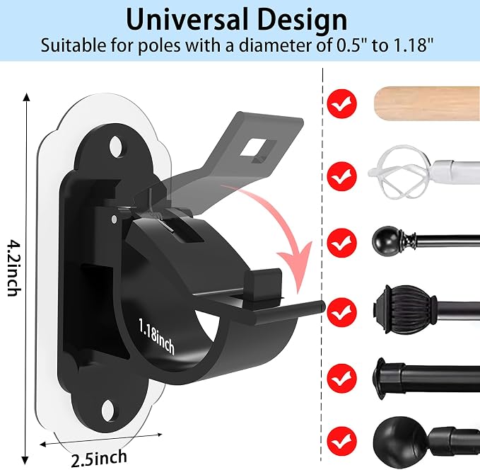 No Drill Curtain Rod Brackets， No Drill Needed Curtain Rod Holders, Adhesive - Image 2