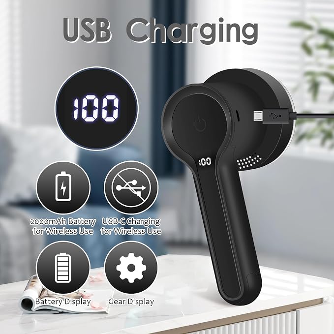 SuperLint 2-in-1 Rechargeable Fabric Shaver LED 3-Speed Lint Remover Black | - Image 5