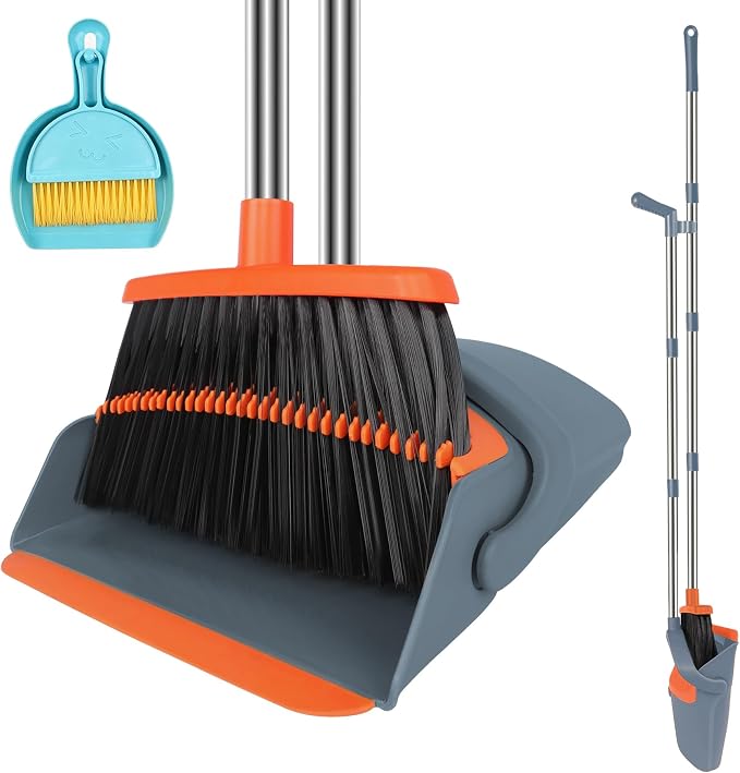 Broom and Dustpan Combo Set, Kitchens & Tight Spaces, Built-in Comb Dustpan by UDUK