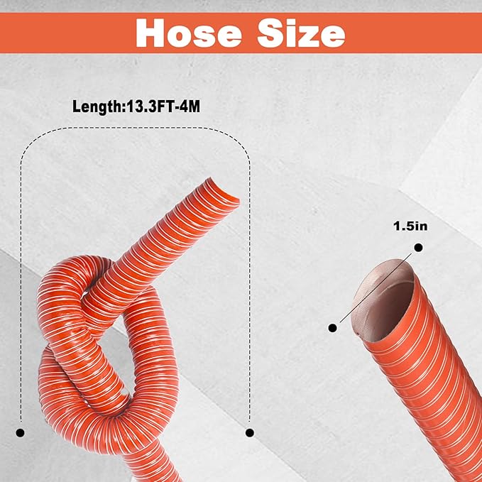 NOWBALL 1.5in Automotive Air Duct Hose, Length 4 Meter-13.3ft, 1.5" Silicone Flexible Cooling Ducting, 38mm High Heat Brake Exhaust Hose for Car, Garage, Dryer Air System