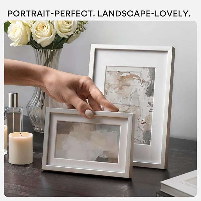 Homeforia Silver 8x11 Picture Frame, High End Metal 8 x 11 Poster Frames with Mat 6 by 9 for Photo, 11x8 Frame Matted to 6x9 inch Art, 8by11 Wall or Tabletop Frames, Tempered Glass, Wall Kit, Set of 1