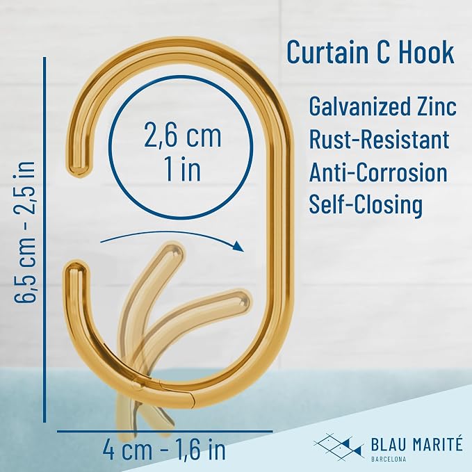 12 Metal Shower Curtain Hooks, Rust-Proof Decorative C-Shaped Curtain Hooks - Image 2