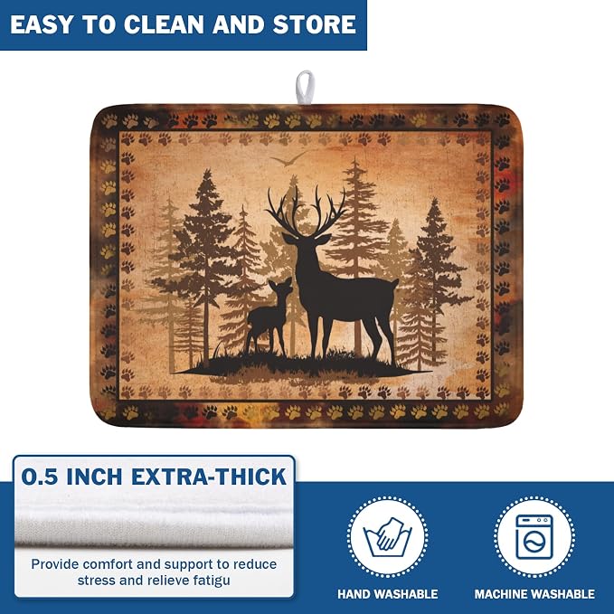 Giwawa Forest Deer Dish Drying Mat Wildlife Animal Dishes Pad 18"x24" - Image 5