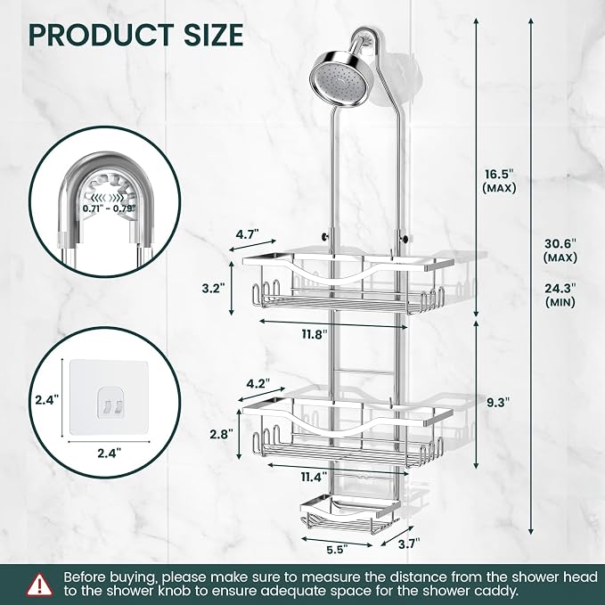 REINHARDT Adjustable Shower Caddy Hanging Over Shower Head - Image 6