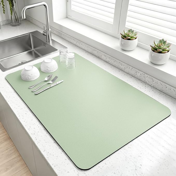 LOPNUR Large Dish Drying Mat for Kitchen Counter, Sage Green | Coffee Mat and - Image 9