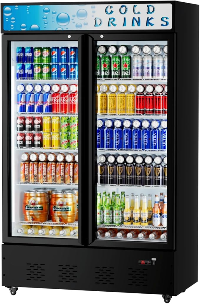 40 Cu.ft. Commercial Beverage Refrigerators Glass Door Refrigerator Upright Display Cooler with Soft LED Light and Adjustable Shelves for Restaurant Grocery Stores Home