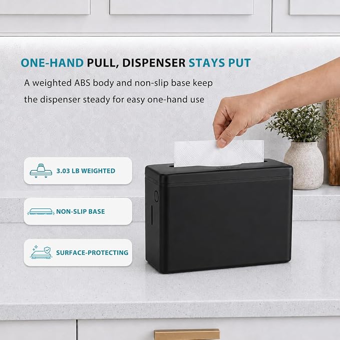 Multifold Paper Towel Dispenser Countertop Black Wide Design Large Capacity - Image 2
