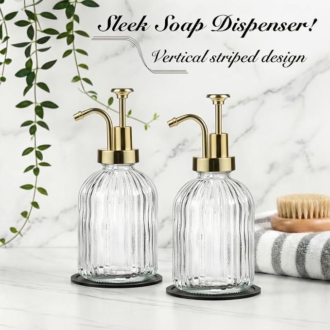 SheeChung 12oz Clear Glass Liquid Soap Dispenser, 2 Pack | Elegant Hand Soap - Image 5