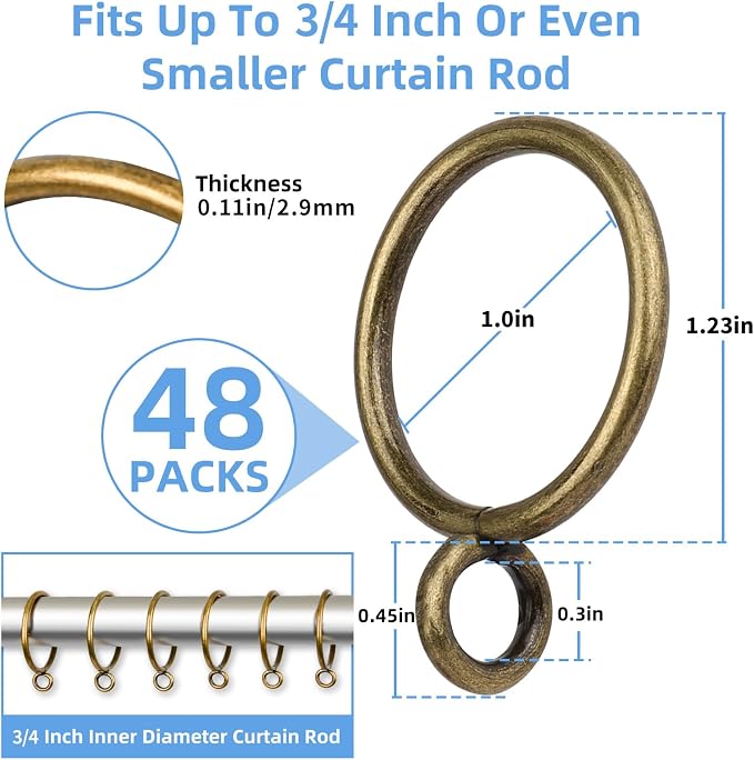 Curtain Rings with Eyelets, 48 Pack Metal Drapery Rings - Image 2