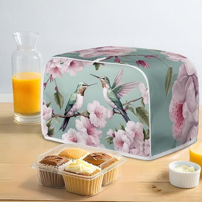 Hummingbird Peach Blossom Print 4 Slice Toaster Cover Dustproof Fingerprint Protectors for Kitchen Small Appliance Kitchen Home Decor
