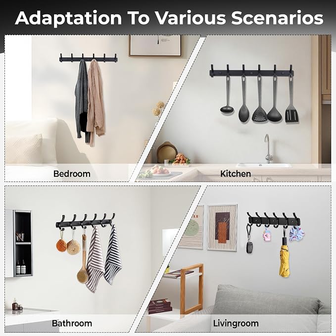 Wall Mount Coat Rack 1 Pack, Smooth Hook Edges, Screw Installation, Double - Image 7