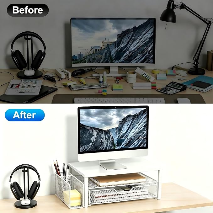 Spacrea Monitor Stand with Drawer and Pen Holder | Monitor Riser Desk - Image 2