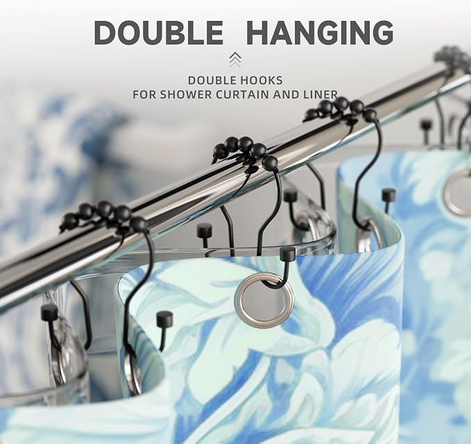 Bathway Shower Curtain Hooks, Shower Curtain Rings Rust Proof Double Hook - Image 5