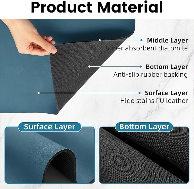 PoYang 31.5x17 Inch Coffee Mat, Extra Large Dish Drying Mat, Sea Blue | Quickly - Image 5