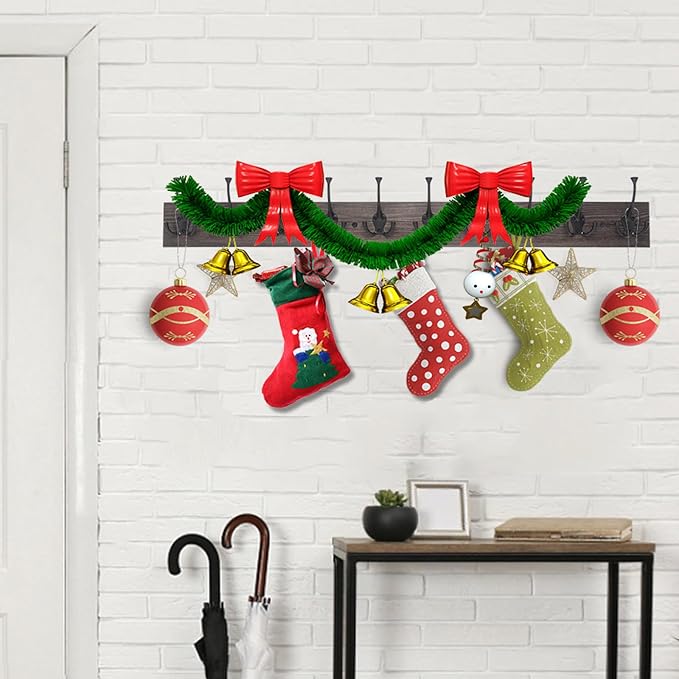 IBosins Vintage Wall Mounted Coat Rack, 10 Rustic Coat Hooks Rail - Image 8