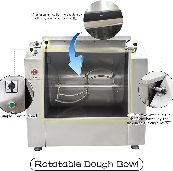 INTSUPERMAI 220V Commercial Dough Mixer Machine 50 KG Kneading Capacity 75L Electric Food Flour Mixer 4000W/5.36HP for Dough Mixing Kneading for Schools Bakeries Restaurants Pizzerias